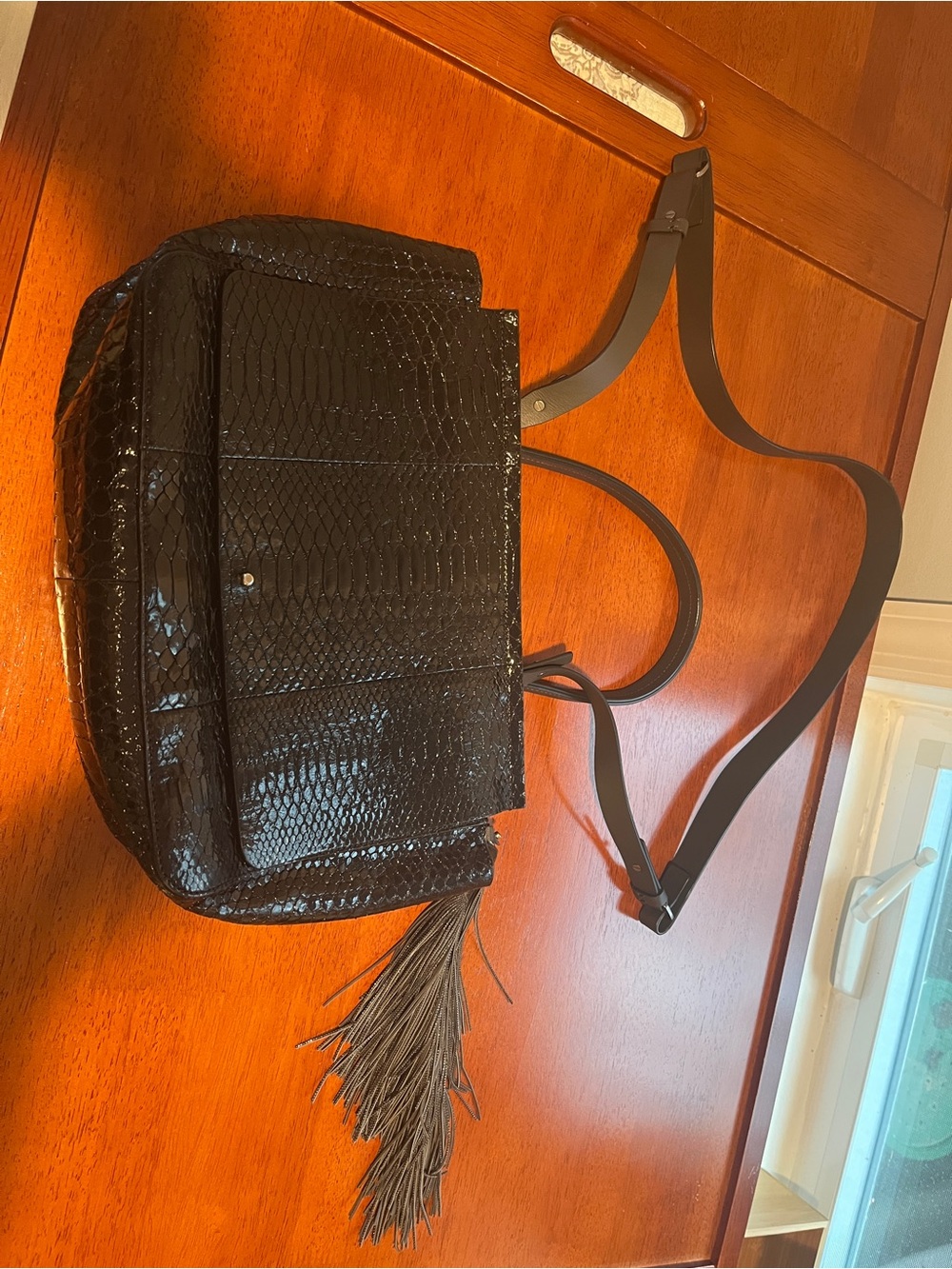 Brunello Cucinelli Black Croc-Embossed  Crossbody purse bag